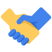 Illustration of two hands engaging in a handshake, one blue and one yellow, representing trust and agreements.