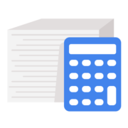 An icon depicting a stack of papers and a calculator, likely representing accounting, finance, or assessment.