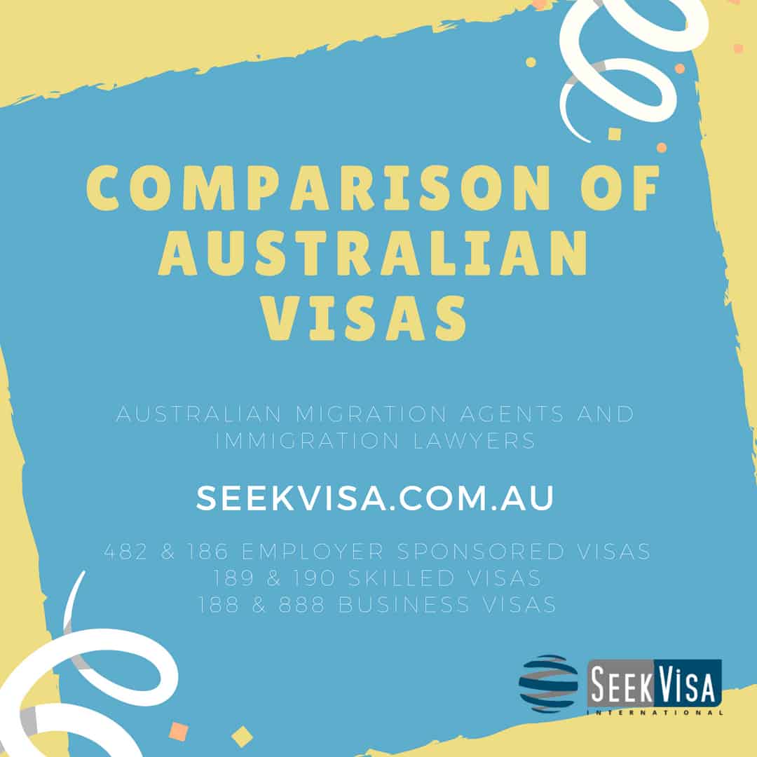 Comparison of main Australian Visa types (482, 485, 186, 189, 190, 188