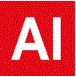 Animated AI icon with red background indicating artificial intelligence or digital automation.