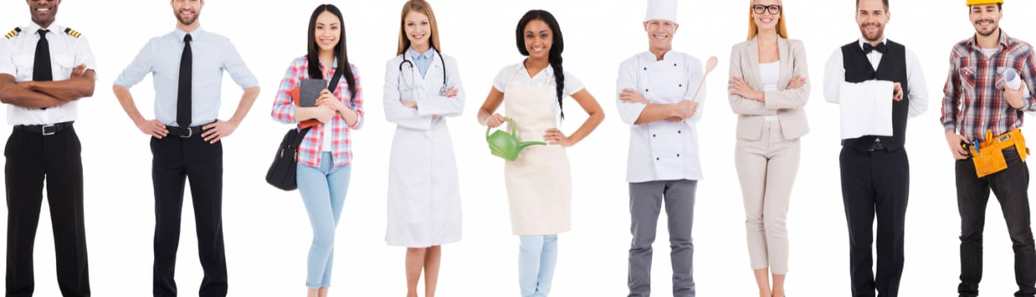 Diverse group of professionals standing side by side, symbolizing various career opportunities in Australia.