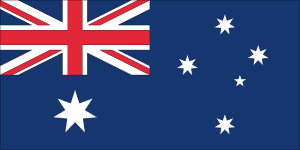 The image is of the national flag of Australia, featuring a dark blue field with the Union Jack in the upper hoist quarter, a large white seven-pointed star known as the Commonwealth Star below it, and a constellation of five white stars, the Southern Cross, on the right side.